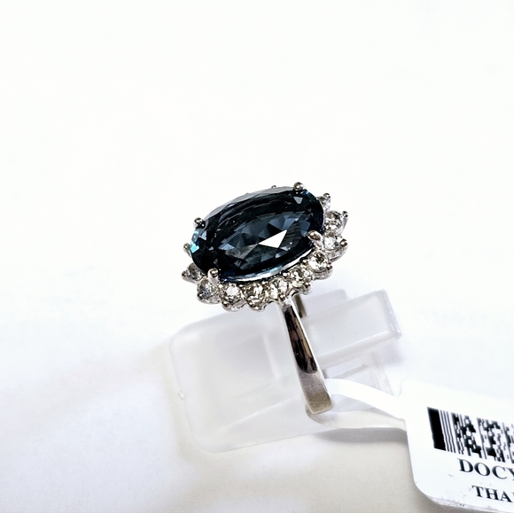 Genuine London Blue Topaz & White Topaz Ring in Rhodium/ Sterling Silver Sz 8! - Picture 6 of 16